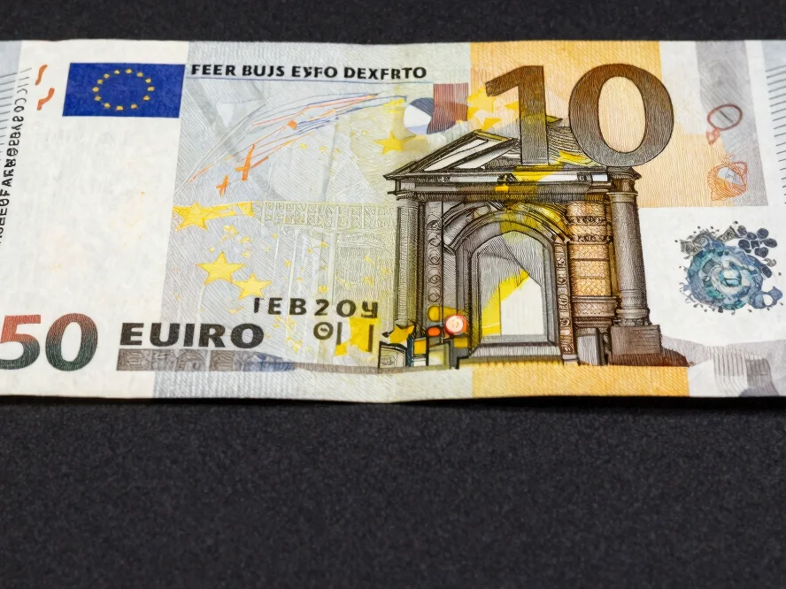 Editorial straight-on studio photograph of a single euro banknote